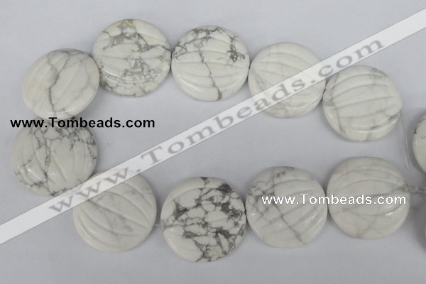 CWB64 15.5 inches 40mm carved coin natural white howlite beads wholesale