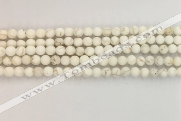 CWB811 15.5 inches 4mm round matte white howlite turquoise beads