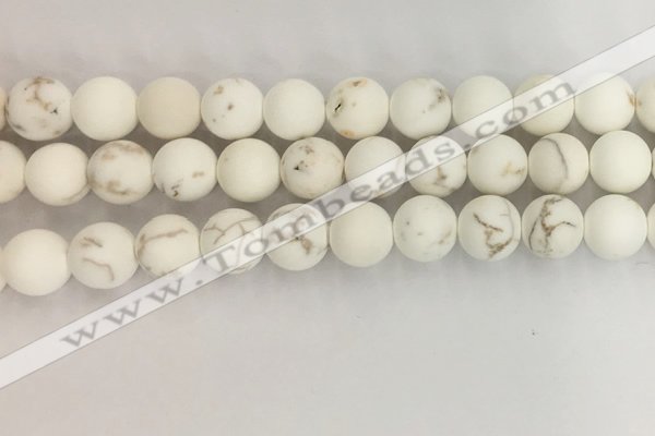 CWB815 15.5 inches 12mm round matte white howlite turquoise beads