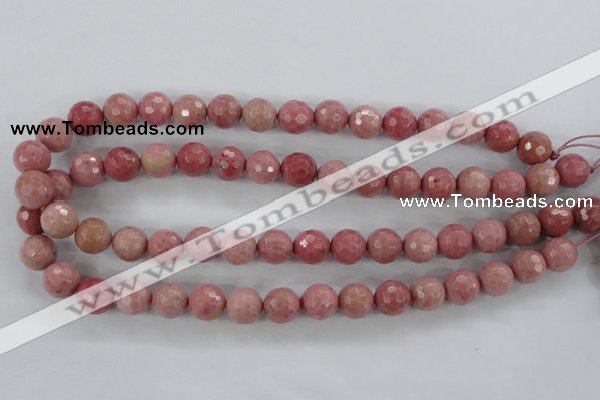 CWF03 15.5 inches 10mm faceted round pink wooden fossil jasper beads