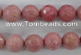 CWF05 15.5 inches 14mm faceted round pink wooden fossil jasper beads