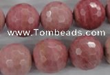 CWF07 15.5 inches 18mm faceted round pink wooden fossil jasper beads