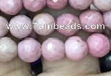 CWF09 15.5 inches 4mm faceted round pink wooden fossil jasper beads