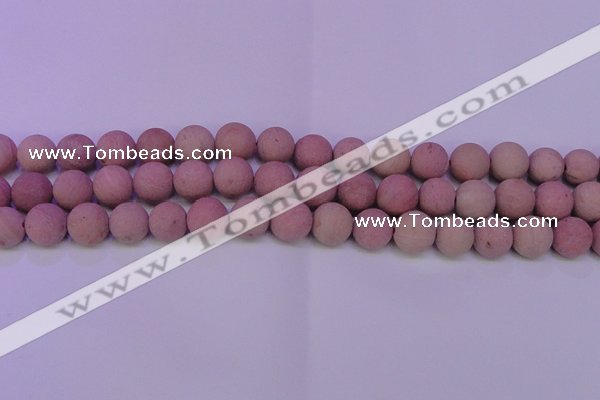 CWF23 15.5 inches 10mm round matte pink wooden fossil jasper beads