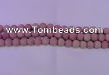 CWF24 15.5 inches 12mm round matte pink wooden fossil jasper beads