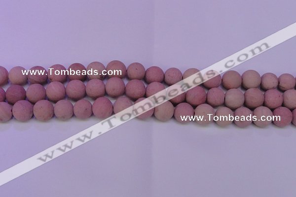 CWF24 15.5 inches 12mm round matte pink wooden fossil jasper beads