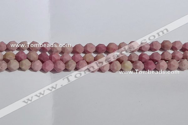 CWF31 8mm faceted nuggets matte pink wooden fossil jasper beads