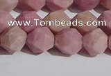 CWF32 10mm faceted nuggets matte pink wooden fossil jasper beads