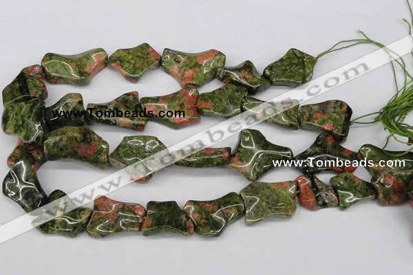 CWG05 15.5 inches 25*33mm wavy freeform unakite gemstone beads