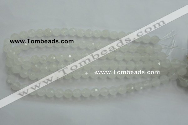 CWH04 15.5 inches 10mm faceted round white jade beads wholesale