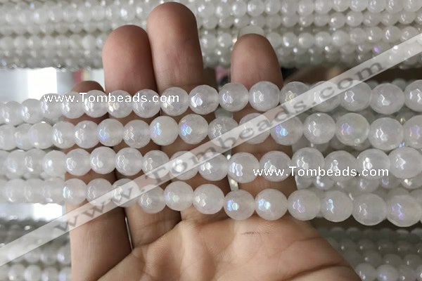 CWH60 15.5 inches 6mm faceted round AB-color white jade beads