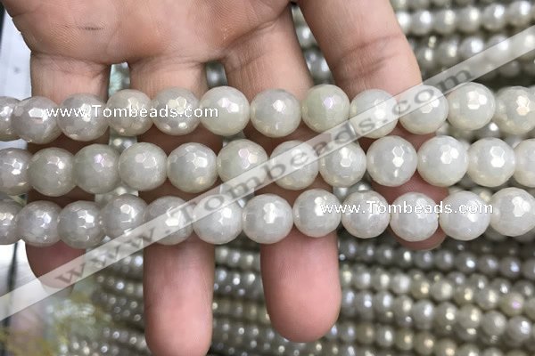 CWH72 15.5 inches 10mm faceted round AB-color white jade beads