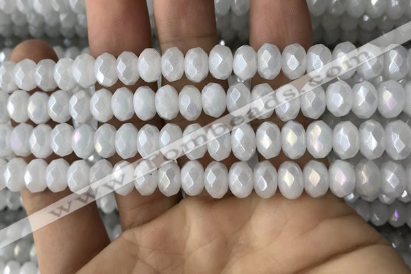 CWH75 15.5 inches 5*8mm faceted rondelle AB-color white jade beads