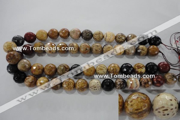 CWJ308 15.5 inches 15mm faceted round wood jasper gemstone beads