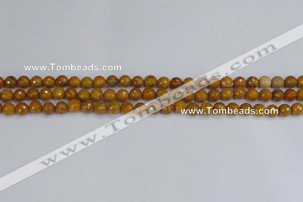 CWJ468 15.5 inches 4mm faceted round yellow petrified wood jasper beads