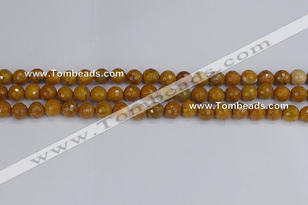 CWJ469 15.5 inches 6mm faceted round yellow petrified wood jasper beads