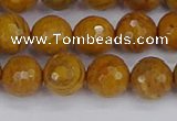 CWJ470 15.5 inches 8mm faceted round yellow petrified wood jasper beads