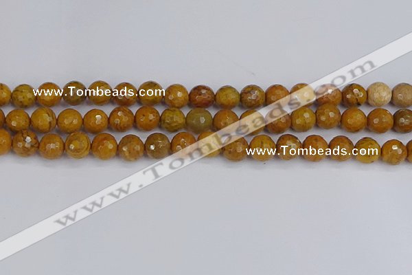 CWJ470 15.5 inches 8mm faceted round yellow petrified wood jasper beads