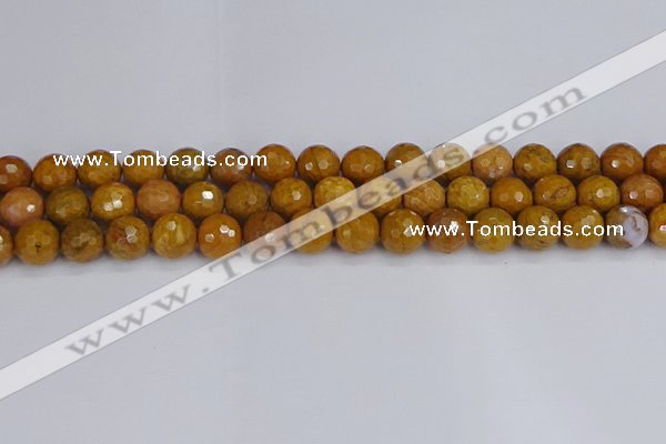 CWJ471 15.5 inches 10mm faceted round yellow petrified wood jasper beads