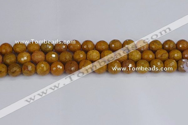 CWJ472 15.5 inches 12mm faceted round yellow petrified wood jasper beads