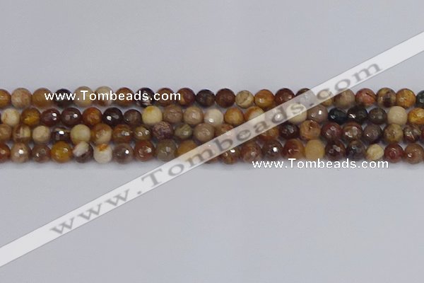 CWJ476 15.5 inches 6mm faceted round wood jasper gemstone beads