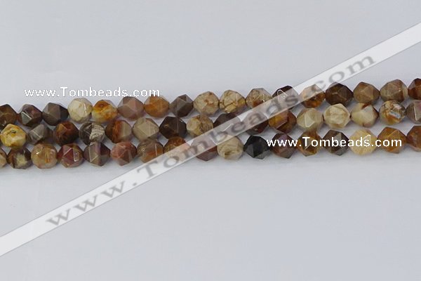 CWJ484 15.5 inches 8mm faceted nuggets wood jasper beads