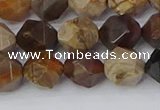 CWJ485 15.5 inches 10mm faceted nuggets wood jasper beads