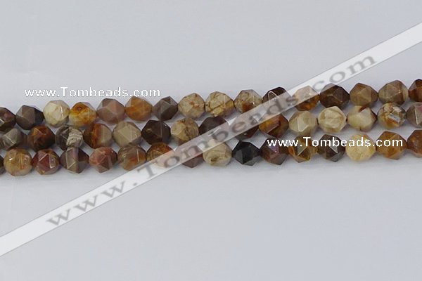 CWJ485 15.5 inches 10mm faceted nuggets wood jasper beads