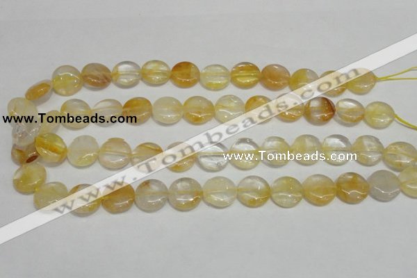 CYC05 15.5 inches 16mm flat round yellow crystal quartz beads