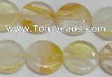 CYC06 15.5 inches 20mm flat round yellow crystal quartz beads