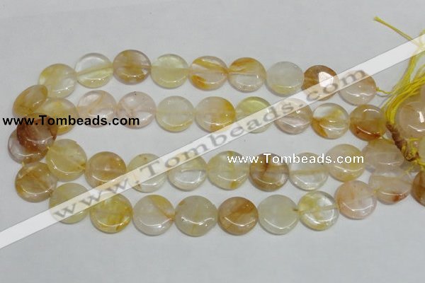CYC06 15.5 inches 20mm flat round yellow crystal quartz beads