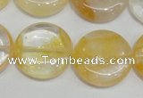 CYC07 15.5 inches 25mm flat round yellow crystal quartz beads