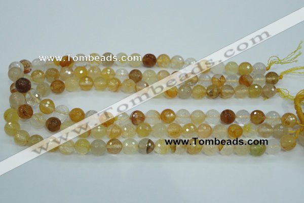 CYC114 15.5 inches 10mm faceted round yellow crystal quartz beads