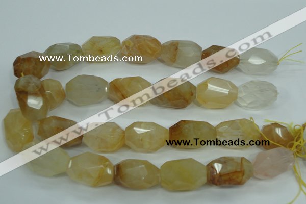 CYC129 15.5 inches 18*30mm faceted nuggets yellow crystal quartz beads