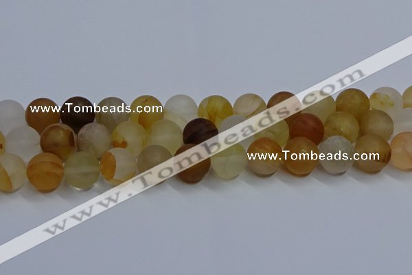 CYC145 15.5 inches 14mm round matte yellow quartz beads wholesale