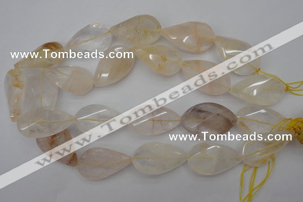 CYC206 15.5 inches 22*38mm twisted & faceted teardrop yellow quartz beads