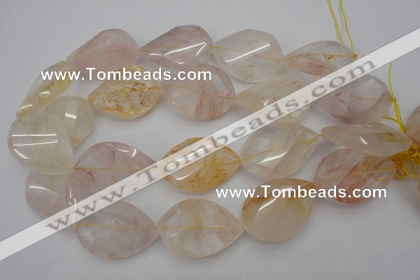 CYC207 15.5 inches 28*40mm twisted & faceted teardrop yellow quartz beads