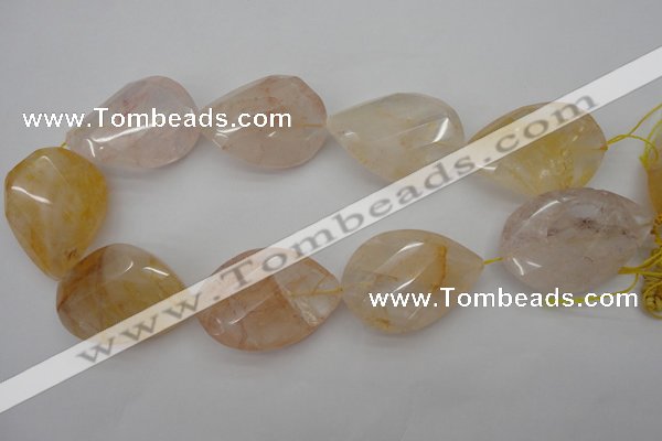 CYC208 15.5 inches 23*45mm twisted & faceted teardrop yellow quartz beads