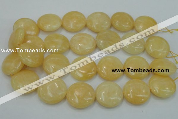 CYJ52 15.5 inches 30mm flat round yellow jade gemstone beads wholesale