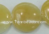 CYJ53 15.5 inches 35mm flat round yellow jade gemstone beads wholesale