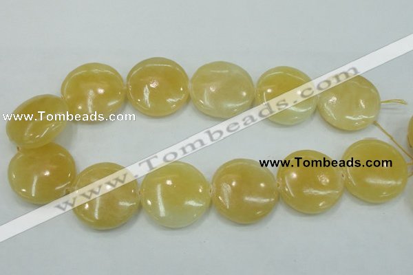 CYJ53 15.5 inches 35mm flat round yellow jade gemstone beads wholesale