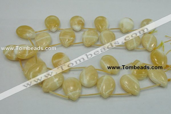 CYJ55 22*30mm top-drilled flat teardrop yellow jade gemstone beads