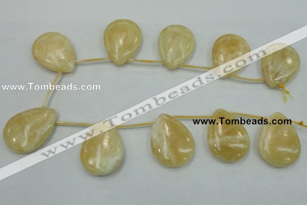 CYJ56 30*40mm top-drilled flat teardrop yellow jade gemstone beads