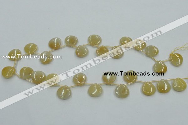 CYJ57 15*15mm top-drilled flat teardrop yellow jade gemstone beads