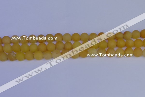 CYJ603 15.5 inches 10mm round matte yellow jade beads wholesale