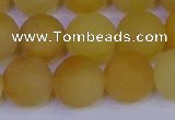 CYJ605 15.5 inches 14mm round matte yellow jade beads wholesale