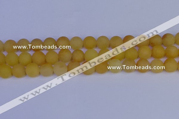 CYJ605 15.5 inches 14mm round matte yellow jade beads wholesale