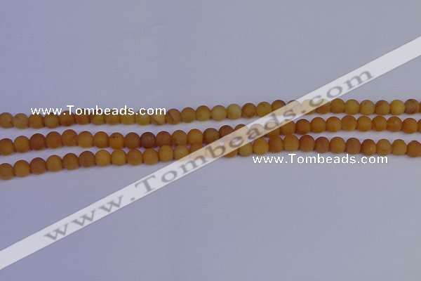 CYJ610 15.5 inches 4mm round matte yellow jade beads wholesale