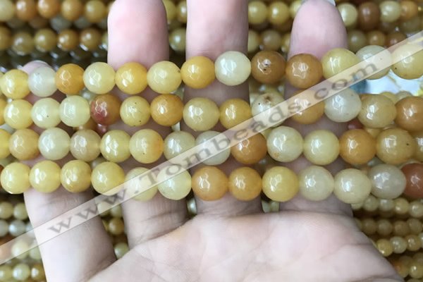CYJ632 15.5 inches 8mm faceted round yellow jade beads wholesale