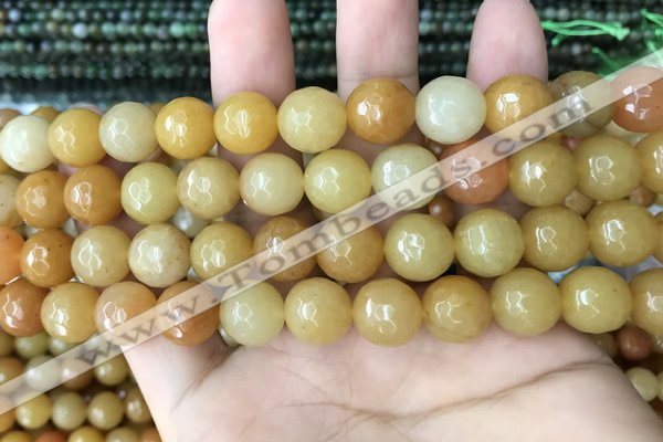 CYJ634 15.5 inches 12mm faceted round yellow jade beads wholesale